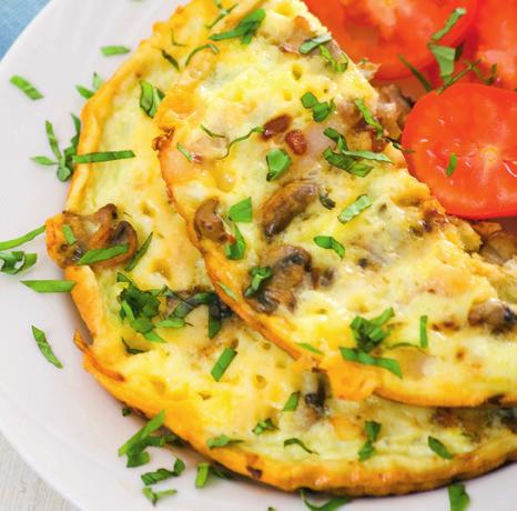 Recipes & Suggestions Omlette Ingredients: 3 large eggs Pinch of salt 2-3 sliced mushrooms 40g of grated cheese 2 sheets of wafer thin ham (shredded) Method: 1.