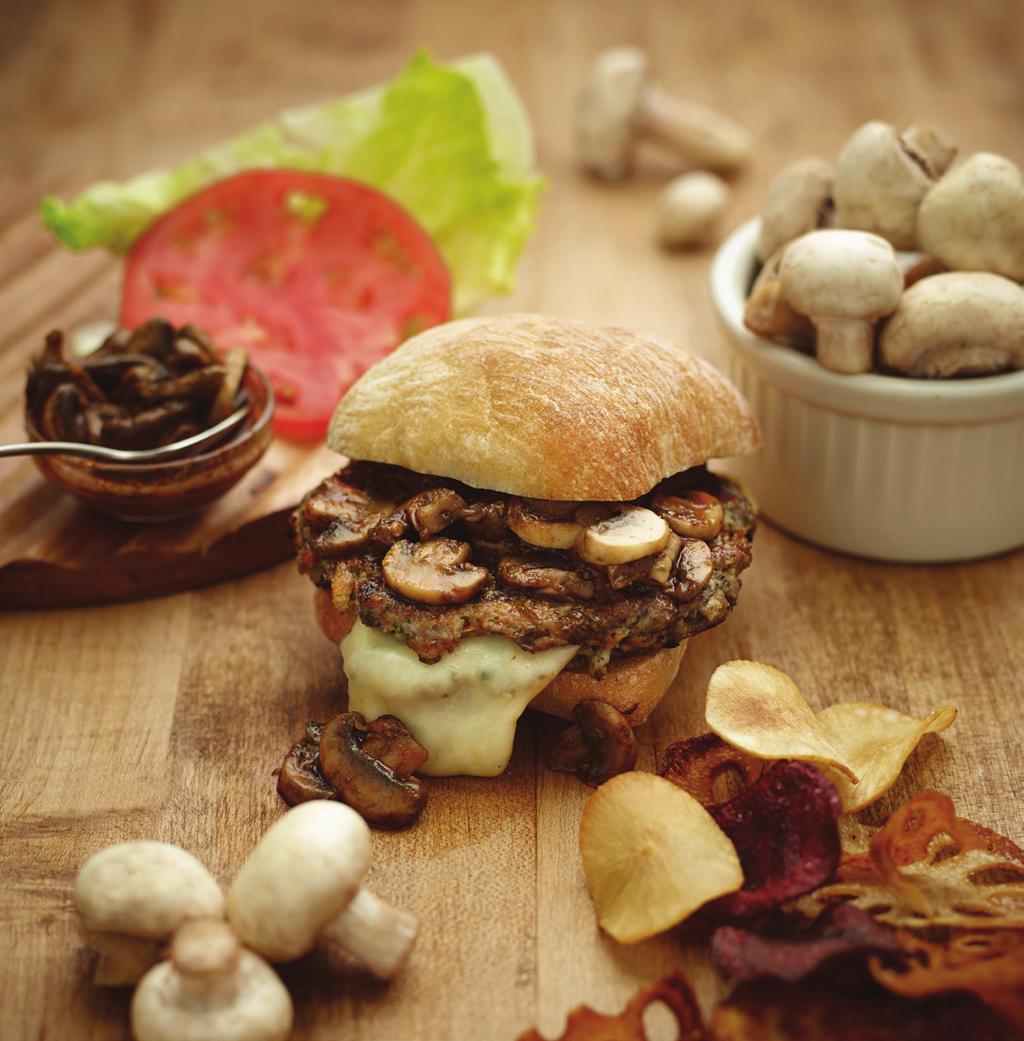 Muenster Stuffed Veal and Mushroom Burger Makes 4-6 burgers 16 ounces Veal Ground 8 ounces White Button Mushrooms, chopped fine 3 ounces Bread Crumbs 3 ounces Milk 1 tablespoon Garlic Powder 1