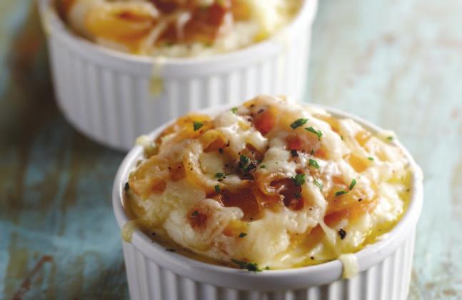 French Onion Mashed Gratin Classic flavors are combined to create a rich and creamy side.