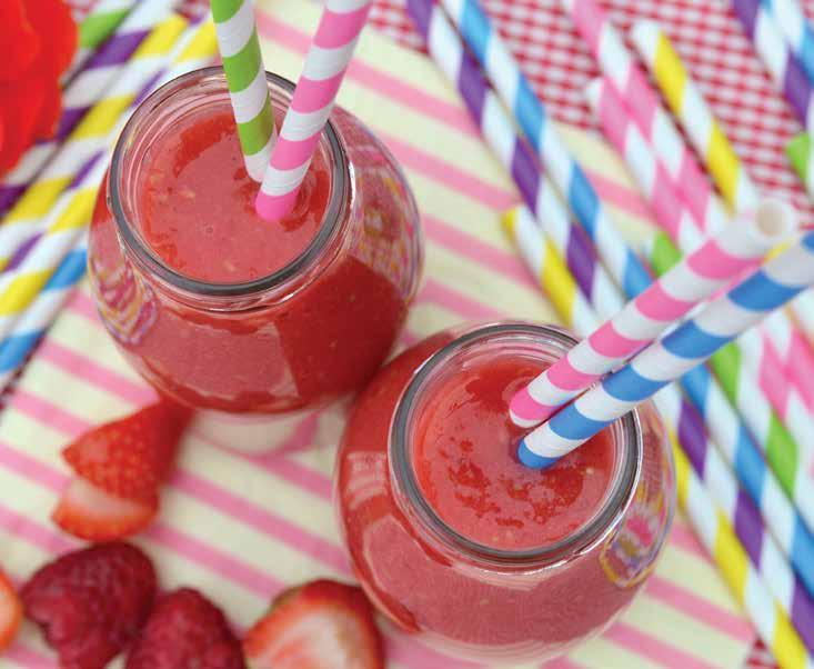 Party snacks 26 Berry Smoothies Ingredients Raspberries or strawberries, stems removed Bananas, peeled and roughly chopped Natural yoghurt Milk or