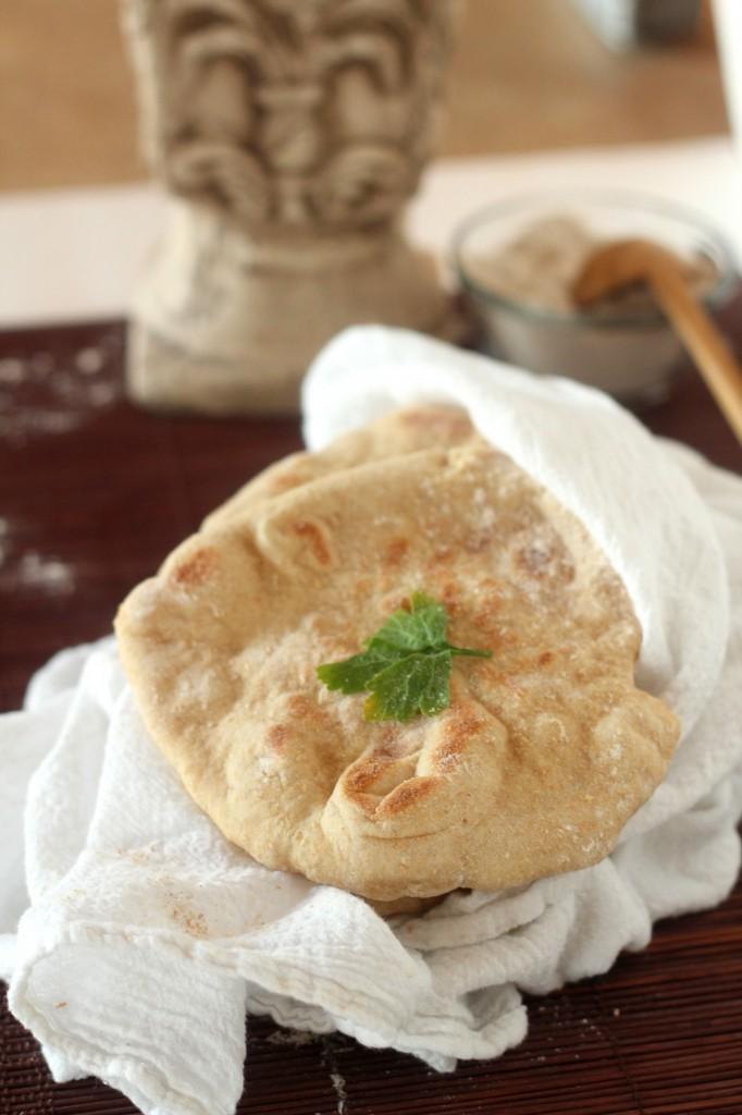 Whole Wheat Pita Bread 1¾ cup (7 oz) traditional whole wheat flour ½ cups (6⅜ oz) bread flour 1½ teaspoons salt 1½ teaspoons instant yeast 2 tablespoons olive oil Combine all the ingredients and mix