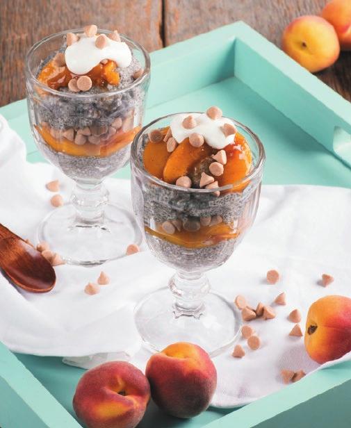 CARAMEL PEACH CHIA PUDDING PREP TIME: 10 MINUTES COOK TIME: 8 HOURS MAKES: 4 SERVINGS 6 peaches, pitted and peeled (or substitute pears, plums, nectarines, or any desired combination) ¾ cup (175 ml)