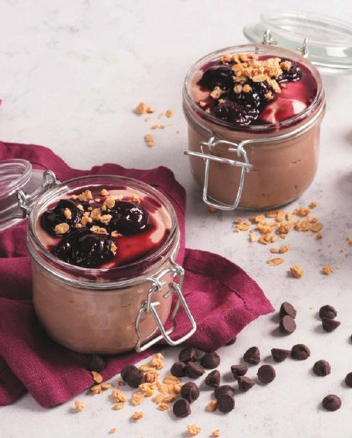 CHOCOLATE YOGURT GRANOLA BOWL WITH CHERRY COMPOTE PREP TIME: 10 MINUTES COOK TIME: 20 MINUTES MAKES: 4 SERVINGS ½ cup (125 ml) HERSHEY S CHIPITS Pure Semi-Sweet Chocolate Chips 3 tbsp (45 ml)