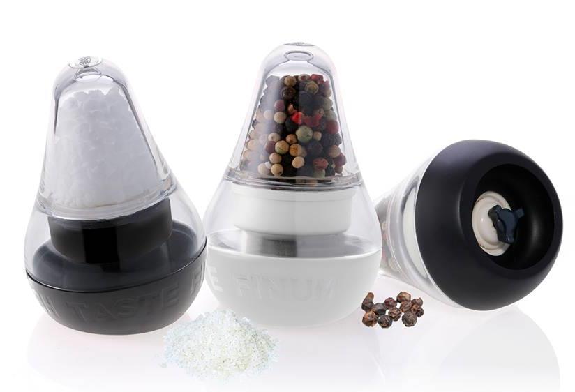 mini LOOK TOUCH TASTE TM patented salt & pepper mill collecting pool ceramic grinder mechanism