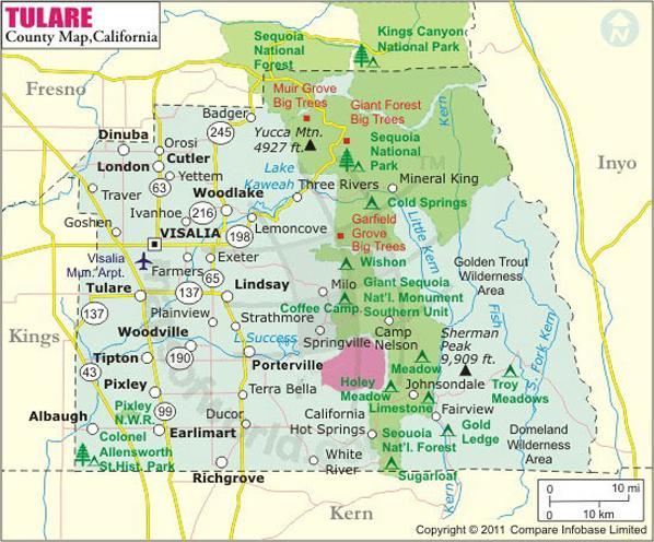 Location Tulare County is conveniently located within a 4 hour drive of either San Francisco or Los Angeles and a 2-. The County has a growing population of 425,000.