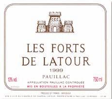 Pauillac BORD0200 CHATEAU FORTS DE LATOUR PAUILLAC 1999 Over 30% of Latour production is in this wine. Classic Claret, rich with lovely deep colour. Drink 2005-2020.