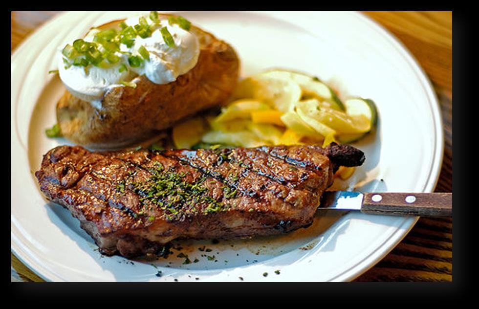 STEAK, SEAFOOD & CHICKEN All Dinners are served with your Choice of a House Salad or a Caesar Salad, Vegetable of the Day & Baked Potato, Seasoned Yellow Rice or Fries New York Strip $22.