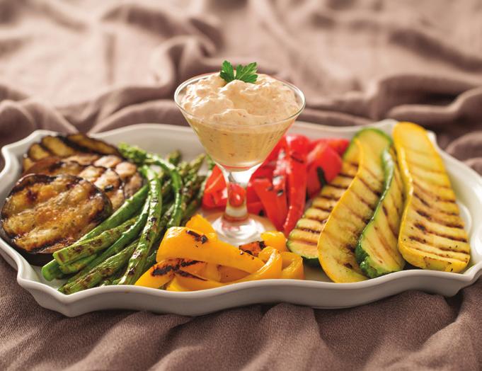 Grilled Veggies with Roasted Red Pepper Dip 2 small zucchini, sliced ½-inch thick lengthwise 2 small yellow squash, sliced ½-inch thick lengthwise medium eggplant, sliced ½-inch thick red bell