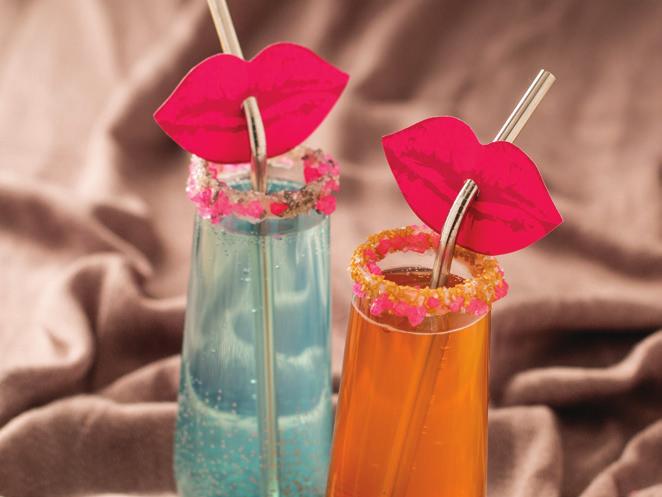 Sparkling Sippers bucket Mango Breeze Margarita Mix 3 cups warm water, divided ¾ cup tequila (6 ounces) bucket Blueberry Mojito Mix ¾ cup rum (6 ounces) ½ cup white chocolate chips Decorative