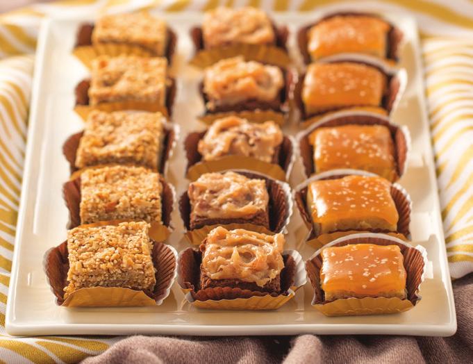 Trio of Dessert Bites package Salted Caramel Bar Mix ¾ cup + 3½ tablespoons butter, softened, divided 3 tablespoons milk package Peanut Butter Quinoa Bar Mix cup crunchy peanut butter ½ cup honey