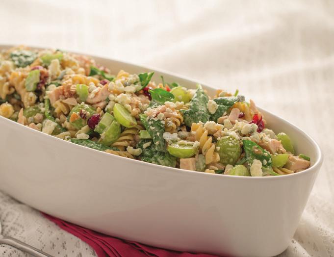 Bourbon Chicken Pasta Salad 8 ounces campanelle or rotini pasta ½ cup Honey Bourbon Citrus Glaze 1 deli rotisserie chicken, skinned, deboned and chopped (4 cups) 1 cup halved green grapes ½ cup