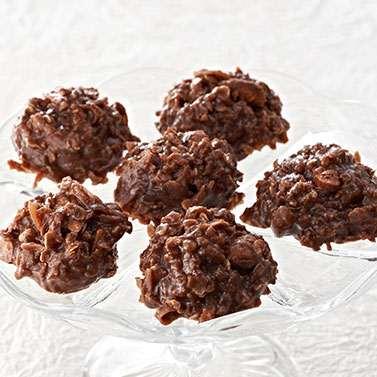 No Bake Chocolate Chews Yield: 60 servings Prep Time: 20 minutes 2 cups granulated sugar 2 cup unsalted butter 2 cup half-and-half tablespoon light-color corn syrup cup (6 oz.