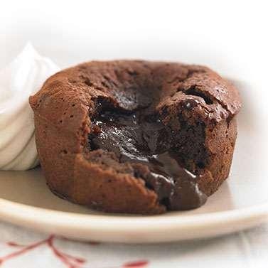 Individual Chocolate Lava Cakes Yield: 6 Servings /2 cup (4 oz.) 60% Cacao Chocolate Chips (for cake) /3 cup (2 oz.