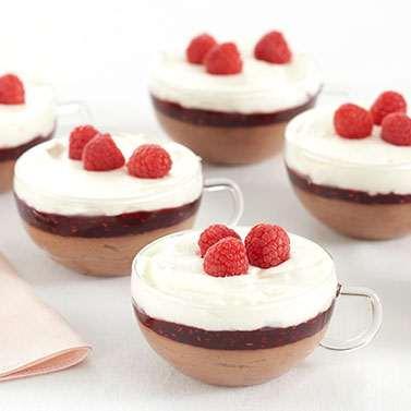 Raspberry Chocolate Parfaits Yield: Eight 6-ounce servings Prep Time: 45 minutes 3 cups heavy whipping cream, separated 4 large egg yolks 3 tablespoons granulated sugar 2 tablespoons Chambord or