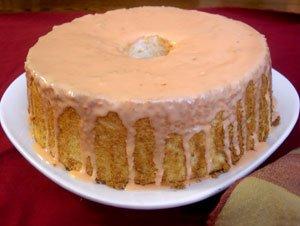Orange Angel Food Cake Recipe Angel food cakes are made with egg whites which means that they are low fat, low cholesterol, and have less flour than most desserts.