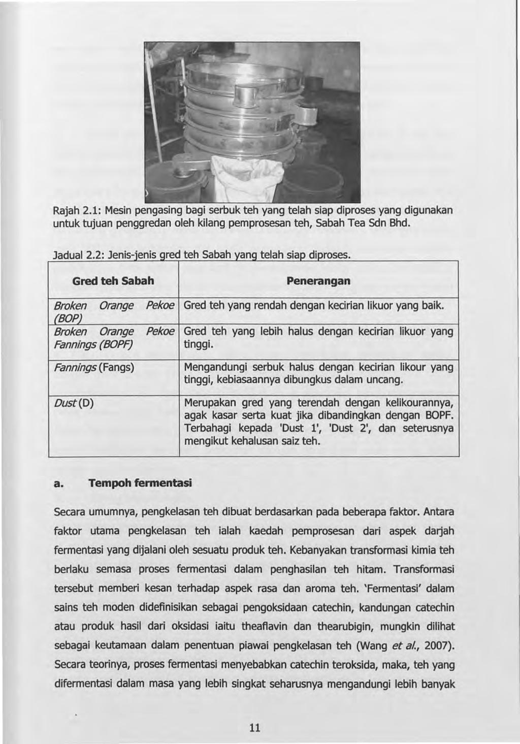 Rajah 2.1: Mesin pengasing bagi serbuk teh yang telah siap diproses yang digunakan untuk tujuan penggredan oleh kilang pemprosesan teh, Sabah Tea Sdn Bhd. ]a d ua 122]'".