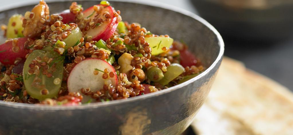 Quinoa and Grape Curry Salad Makes 6 servings Texture, flavor, color this lively salad has it all.