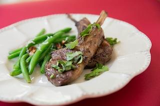 Lamb Chops with Pan Roasted Pecans and Coconut Green Beans Recipe 5 Serves 4 3 tablespoons coconut oil, divided 1/4 cup ghee, melted, or use more coconut oil 1 tablespoon chopped basil leaves 2