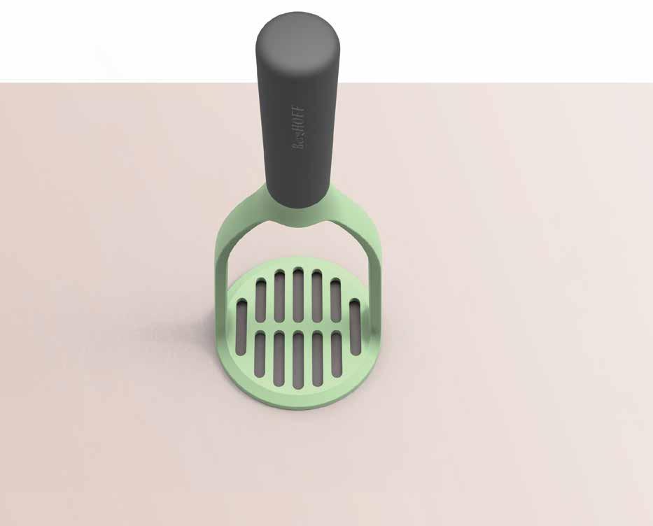 The potato masher and whisk are designed with a practical soft-touch handle or a beautiful wooden
