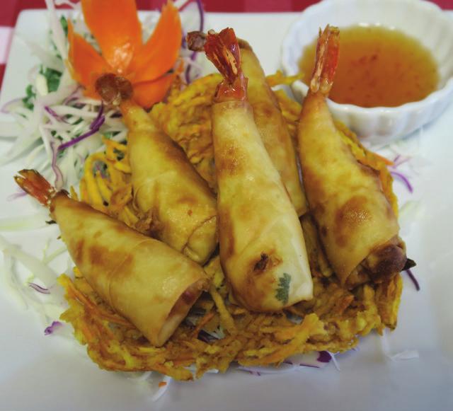 Pinky in the Blanket Crispy whole shrimp wrapped with egg roll skin and stuffed with veggies, served with sweet and sour sauce...8.95 9.