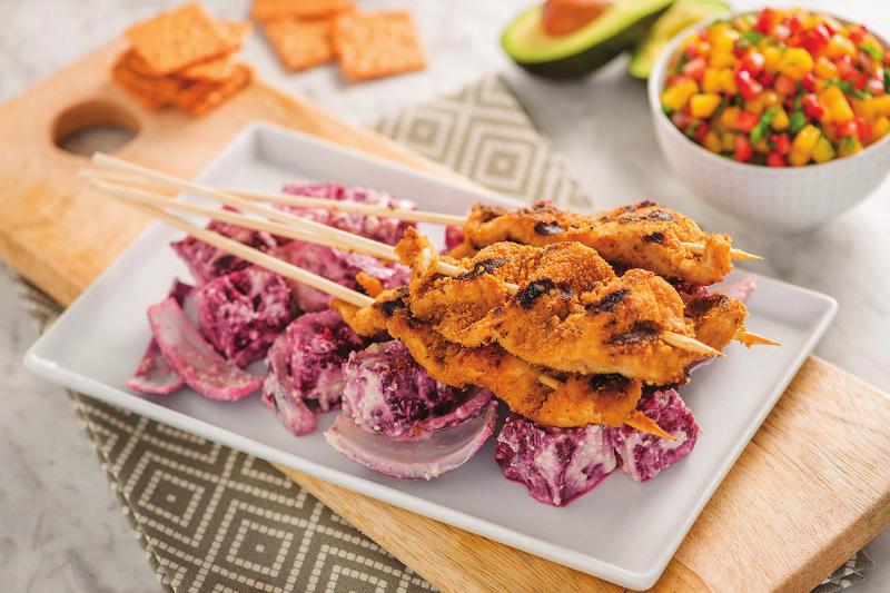 Grilled Beet Chicken Kebabs 1. Heat grill to medium heat. Soak 8 6 wooden skewers in water for 15 minutes. 2. Coat one side of a large piece of aluminum foil with cooking spray.
