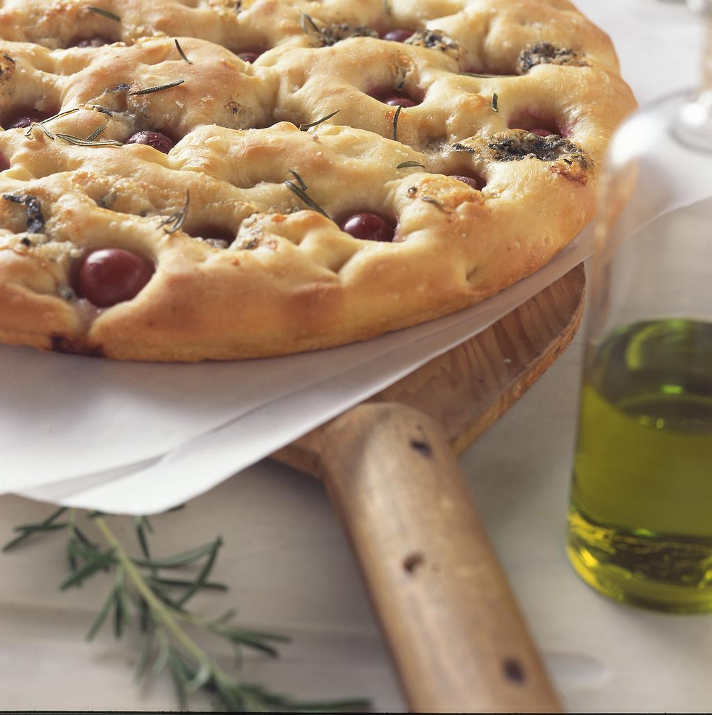 Grape Rosemary Focaccia Makes 16 slices Focaccia lovers everywhere will rejoice with this quick-fix version that starts with prepared pizza dough and enhances it with the addition of fresh grapes and