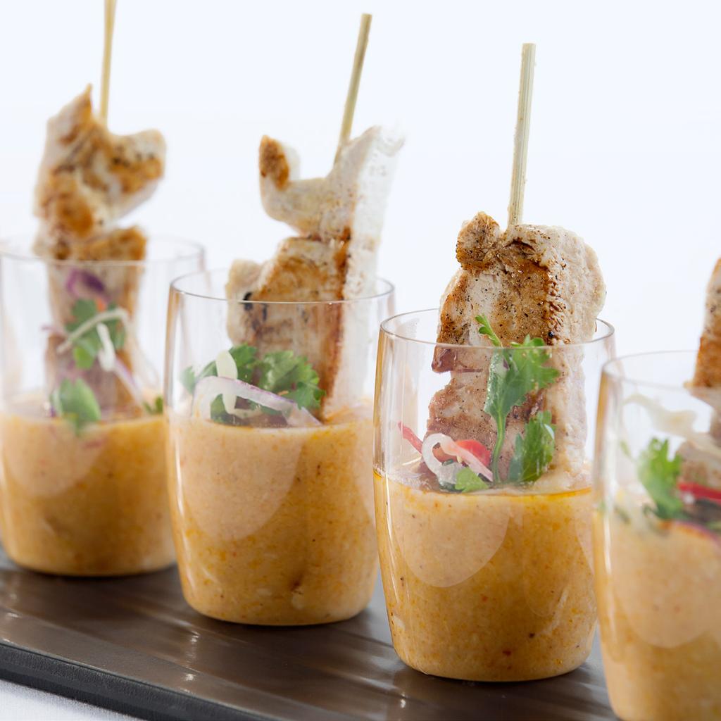 BUFFET PACKAGE CANAPÉS Please select four canapés from the list below Chicken macadamia and bacon mignon with pesto mayonnaise Prawn potato string ball with garlic aioli Oven baked chorizo, sundried