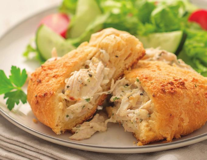 Chicken Alfredo Crescent Ring 3 cups shredded cooked chicken (such as rotisserie) 1 (15 ounce) jar creamy Alfredo sauce 1 cup shredded mozzarella cheese 2 tablespoons Dried Tomato & Garlic Pesto Mix