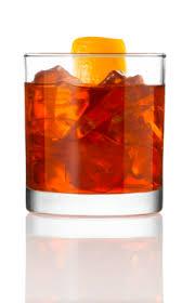 62. AMERICANA Glass: Collins and stir Garnish: Orange peel Ingredients: 1oz. Campari, 1 oz. sweet vermouth, soda water 63.