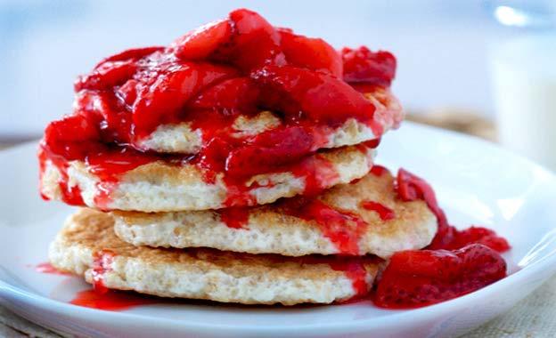 STRAWBERRY PROTEIN PANCAKES This high-protein breakfast pancake will keep you full until noontime.