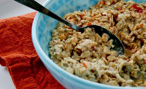 SAVORY OATMEAL WITH EGG (AND A KICK!) Eggs give this oatmeal dish a fluffier texture while at the same time increasing the protein and nutritional content.