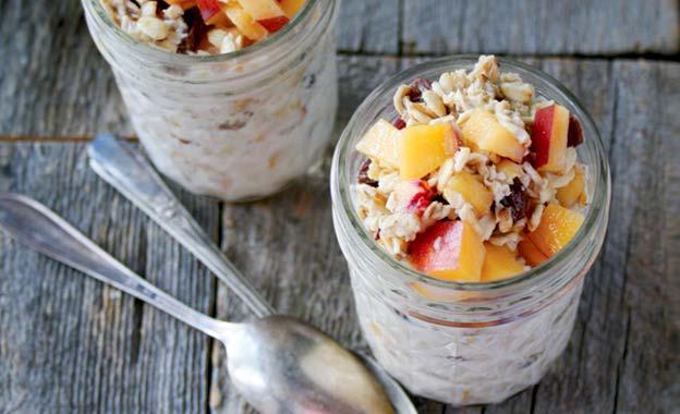 PEACHES AND OVERNIGHT OATS These overnight oats will make it easier for you to get out the door in the morning while still having enjoyed a nutritious and delicious breakfast.