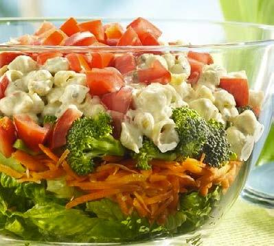 BEST LAYERED SALAD box Betty Crocker Suddenly Salad ranch & bacon pasta salad mix ¼ cups ranch dressing cups torn romaine lettuce cups shredded carrots cups fresh broccoli florets plum (Roma)