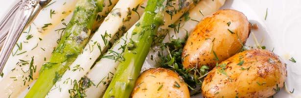 Baked Potatoes with Asparagus 70 570 2 ⅔ tbsp flour 1 ⅔ cups milk ¼ lb cheddar cheese, grated 1 ½ oz butter 8 ¾ oz fresh asparagus, cut into 1½ inch lengths ¾ oz ground almonds, toasted large