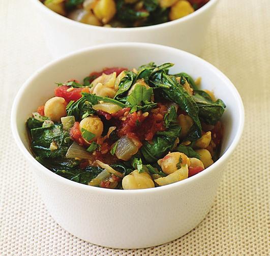 Meals-in-One Chickpea and Spinach Stew PointsPlus value: 6 Servings: 6 Prep time: 16 minutes Cook time: 22 minutes 2 tsp olive oil, extra-virgin 2 small uncooked onion(s), chopped 1 tsp table salt,