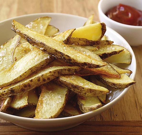 Family-Friendly Menu Oven Fries PointsPlus value: 4 Servings: 4 Prep time: 10 minutes Cook time: 45 minutes 2 large uncooked potato(es), baking-variety, cut into 16 long wedges each 1 Tbsp canola oil