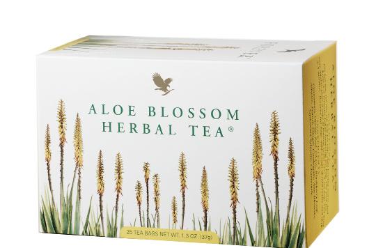 Aloe Blossom Herbal Tea Aloe Blossom Herbal Tea is a natural blend of leaves, herbs and spices, especially prepared to provide an outstanding flavor and a rich aroma.