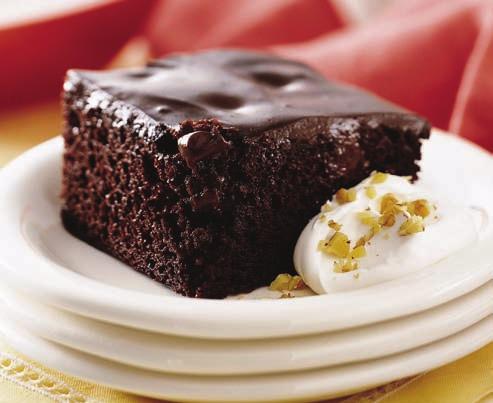 chocolate pudding POKE Heat oven to 350 F (325 F for dark or nonstick pan). 2 Make and cool cake as directed on box for 3x9-inch pan.