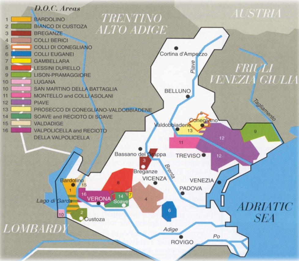 REGION OVERVIEW-THE VENETO THE VENETO The Veneto is the leader in wine production in Italy, and has 30% of the total DOC/DOCG production.