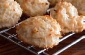 cherry coconut macaroons 2 large egg whites 1/4 teaspoon cream of tartar 1/3 cup sugar substitute 1 teaspoon almond extract 2 1/4 cups grated coconut Preheat oven to 375 degrees.