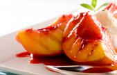 grilled glazed peaches 1/4 cup light, soft tub margarine 2 Tbsp orange juice 3 large peaches, pitted and halved, unpeeled Prepare a hot grill.