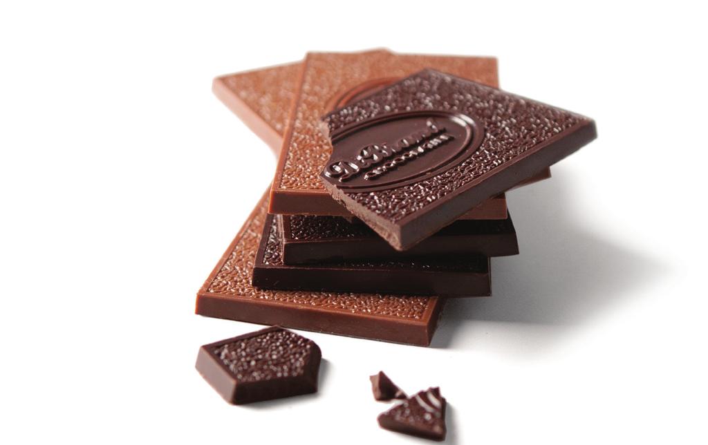 Solid milk or dark DeBrand chocolate bars are enclosed in a
