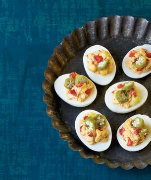 8 hot dogsww Recipe 8 Smoky Blue Deviled Eggs Smoky Pimiento Cheese Deviled Eggs Yield: 2 dozen 12 large eggs ¼ cup mayonnaise ¾ cup freshly grated smoked or sharp Cheddar cheese ¼ cup finely chopped