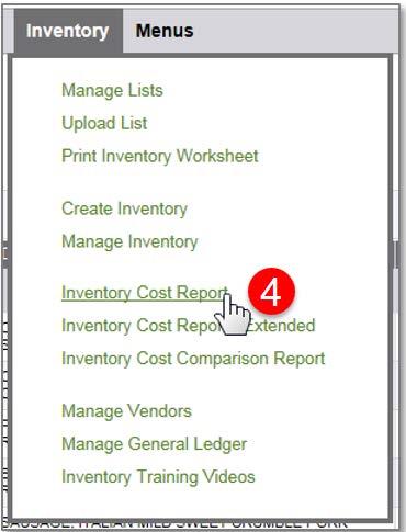 4. Select Inventory Cost report from the Inventory menu. 5.