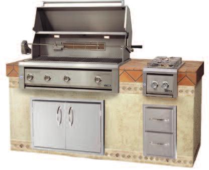 54 BUILT-IN GR (Natural Gas) <1370 square inches of total cooking area (910 main grilling area) <Four convection gas burners producing 110,000 BTUs <Smoker box with independent burner <Dual 15,000