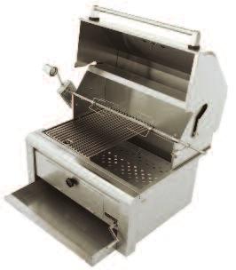GRILL OPEN-TOP <304 Stainless Steel construction <Crank lift to adjust charcoal pan <Charcoal access door <Removable