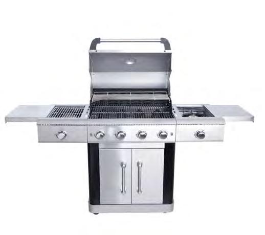 2-split grate made of cast iron: dimensions 45x50cm each grate 4 burners with each 4,1kW: Infinitely adjustable BBQ lighting: There will be light in the barbecue area LED lighting: For a great