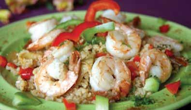 Prep Time: 10 minutes Cook Time: 35 minutes shrimp and vegetable jambalaya 2 1/2 cups chicken broth 1 1/4 cups uncooked long-grain white rice 1 cup red bell pepper, cut into 1 inch chunks 1 cup green