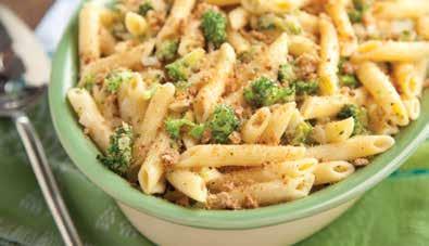 Prep Time: 10 minutes Cook Time: 45 minutes broccoli mac and cheese 6 oz reduced-carb penne pasta 3 cups small broccoli florets 1 tbsp olive oil 1 onion, finely chopped 1 tbsp white whole wheat flour
