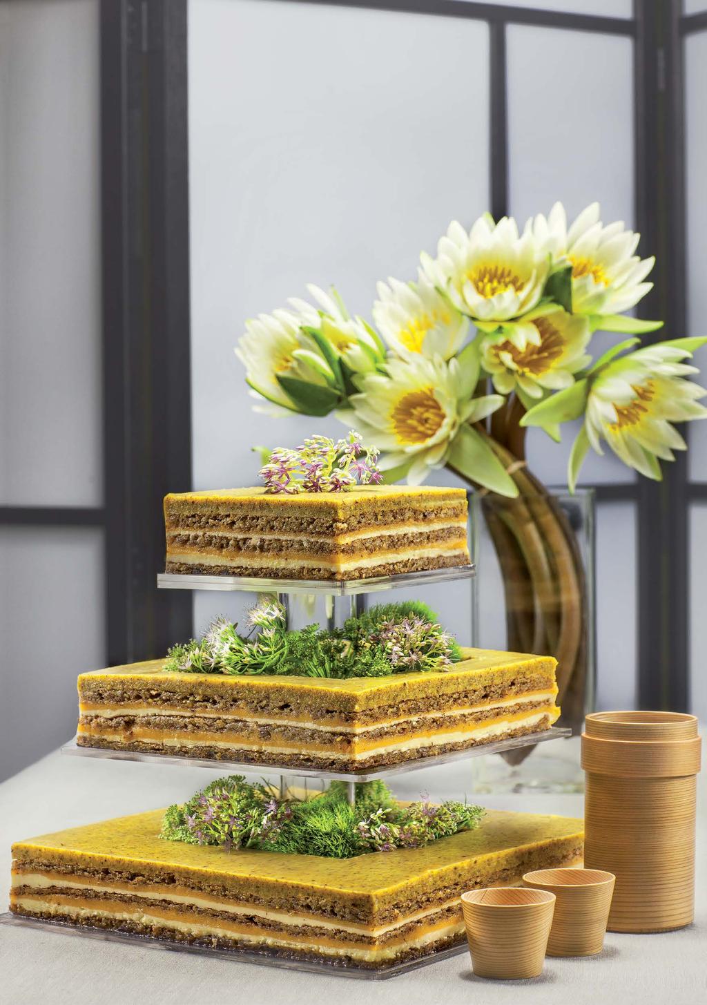 PISTACHIO LEMON ZEN CAKE PISTACHIO LEMON ZEN CAKE Flowers by Flower Room, Darlinghurst Inspired by spring citrus, the Zen cake is built from layers of pistachio ganache, white chocolate mousse, lemon